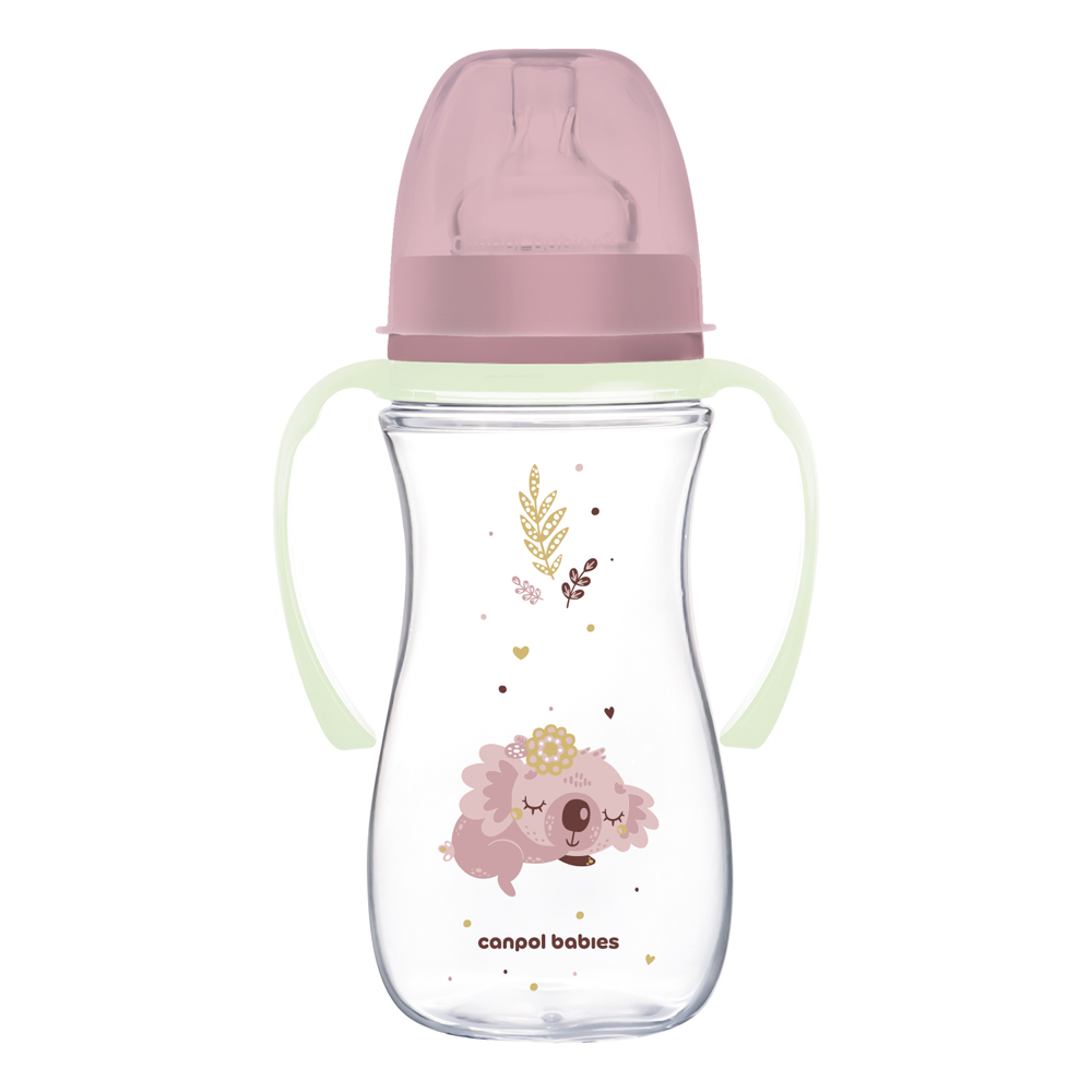 CANPOL BABIES Biberon Anti-colique Avec Poignées Lumineuses EasyStart Sleepy Koala 300ml Rose