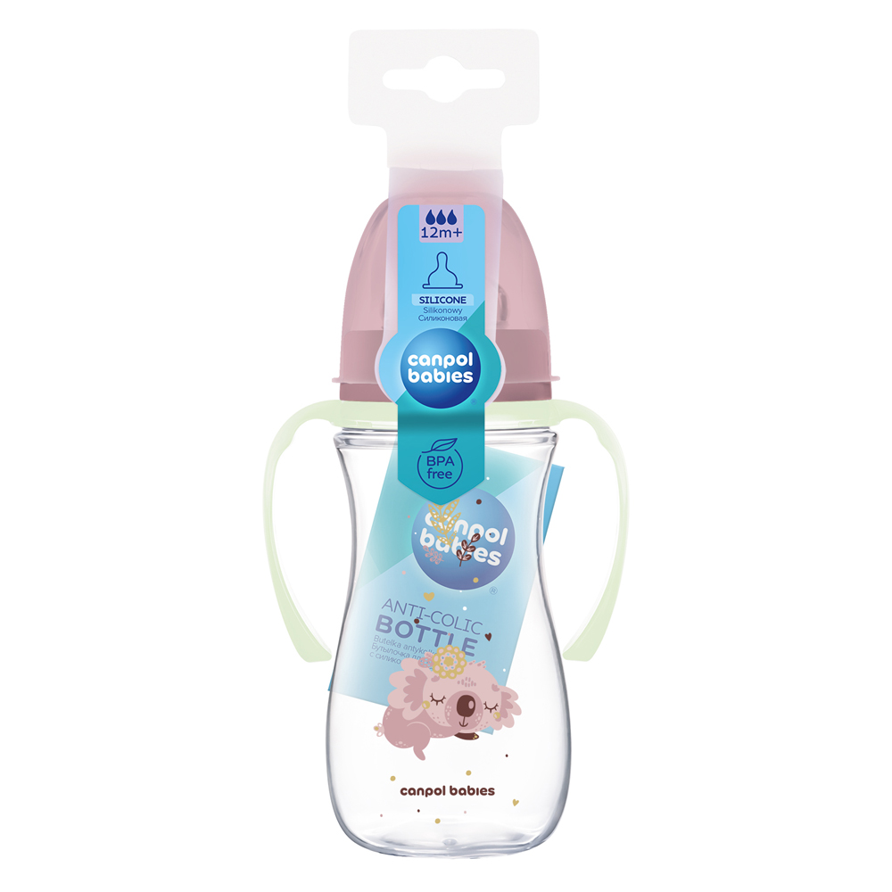 CANPOL BABIES Biberon Anti-colique Avec Poignées Lumineuses EasyStart Sleepy Koala 300ml Rose