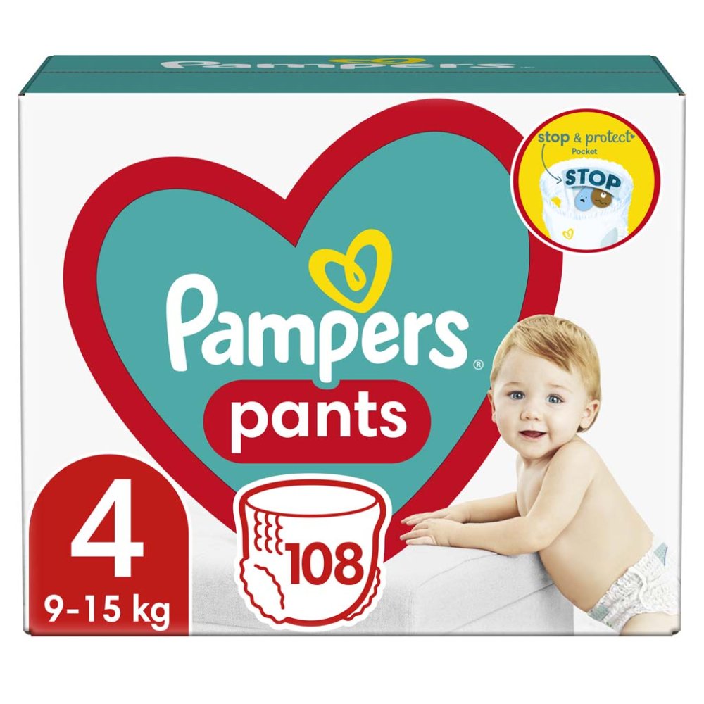 2x PAMPERS Pants Chiloți Scutec De Unică Folosință 4 (9-15 Kg) 108 Buc - MEGA PACK