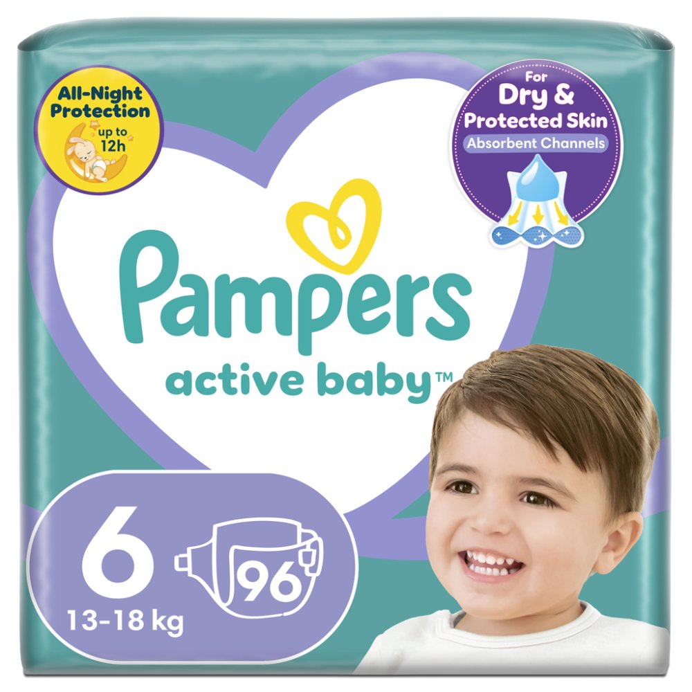 PAMPERS Active Baby Disposable Diapers 6 (13-18 Kg) 96 Pcs - MEGA PACK