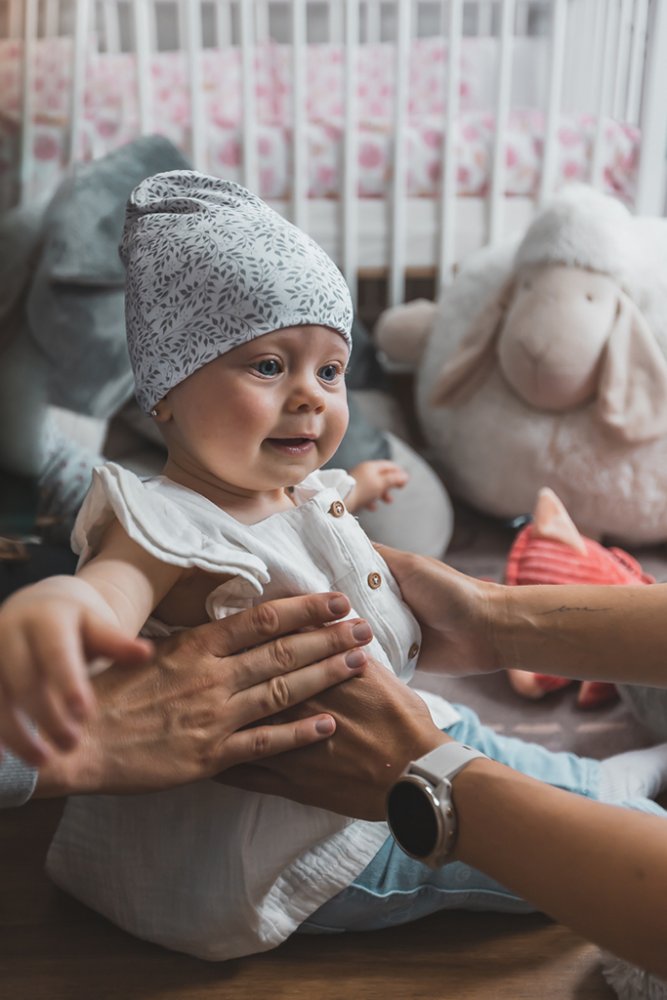 ENIE BABY Bonnet Enfant Gris Feuilles Uni 6-9m – Image 4