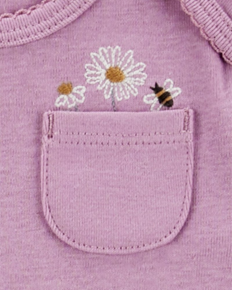 Ensemble 3 pièces CARTER'S sweat-shirt, pantalon de survêtement, body, short. manche Fleuri violet fille MFL NB/ taille 56 – Image 4