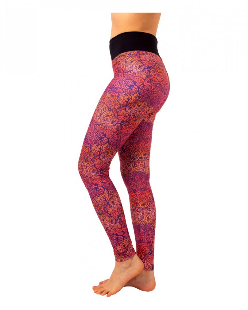 Leggings taille haute pour femmes, motif yoga orange L