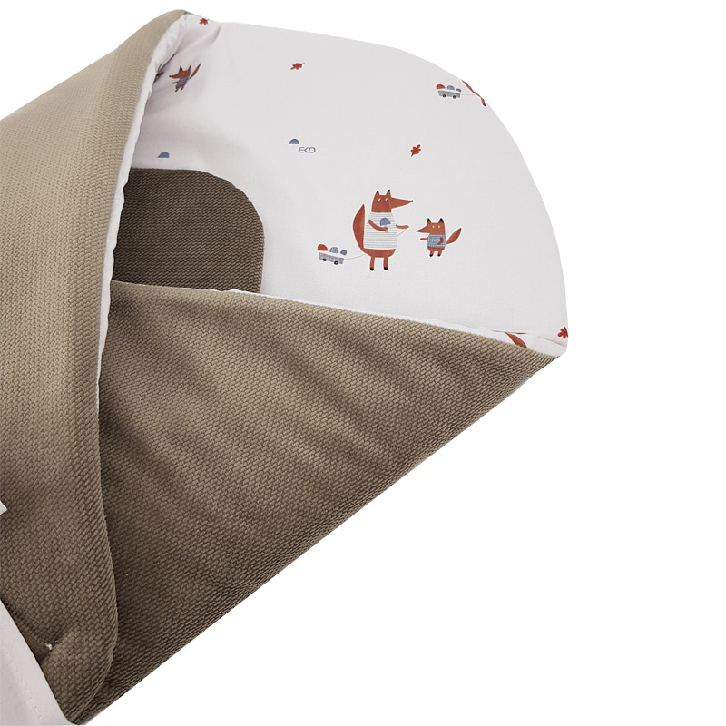 Couverture d'emmaillotage EKO en coton avec velours et intérieur en noix de coco, nœud Fox 75x75cm – Image 3