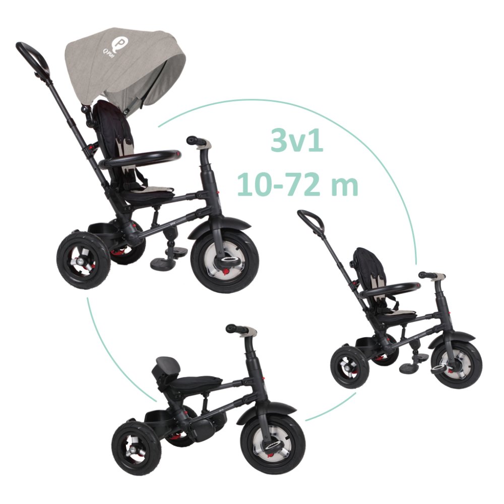 Tricycle QPLAY Rito air gel (Rubber) Grey, âge 10-72 mois