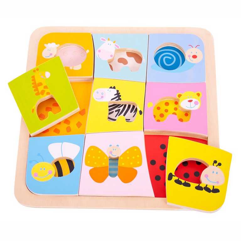 Bigjigs Toys Puzzle de madera encajable de 9 animales