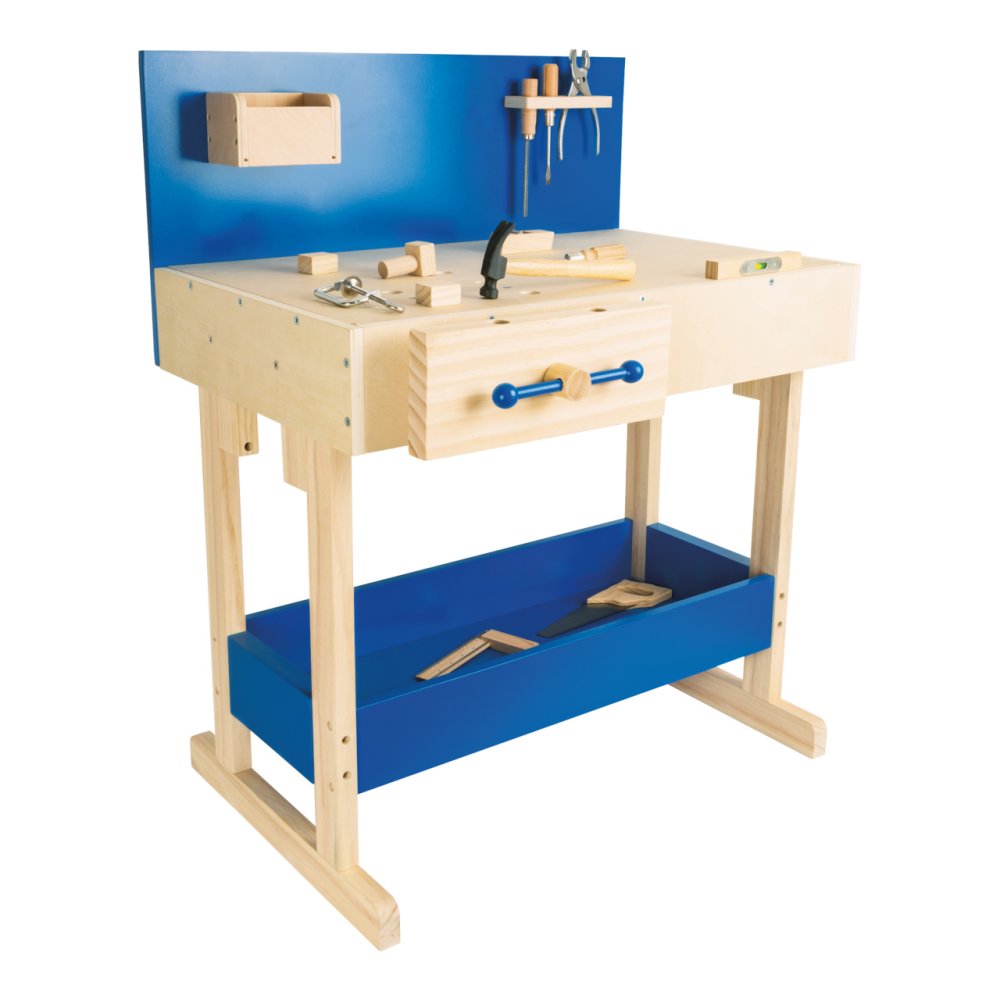 small foot Banco de Trabajo Infantil Azul con Accesorios