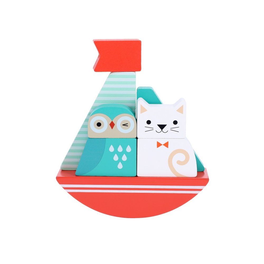 Petit Collage Drewniana wieża do układania Sowa i Kotek