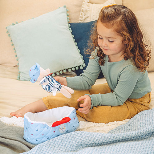 Doudou Jolijou Poupée dans un sac de transport bleu 20 cm – Image 6