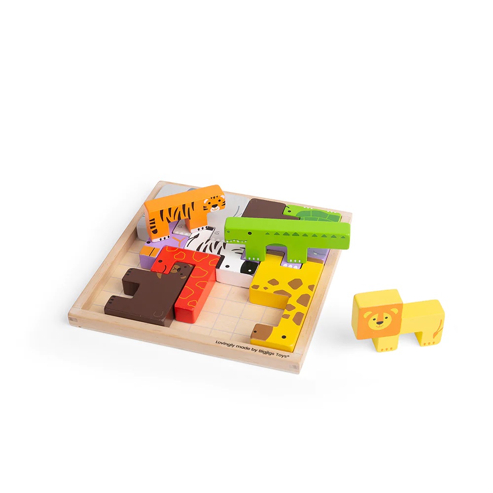 Bigjigs Toys Cubi puzzle in legno con animali safari - immagine 3