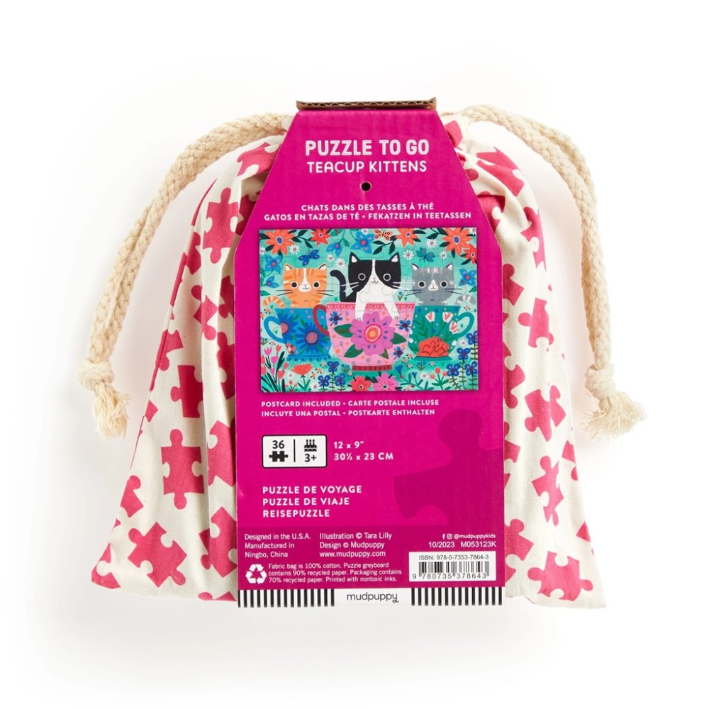 Puzzle Mudpuppy Chatons dans une tasse à thé dans un sac en tissu 36 pièces – Image 5