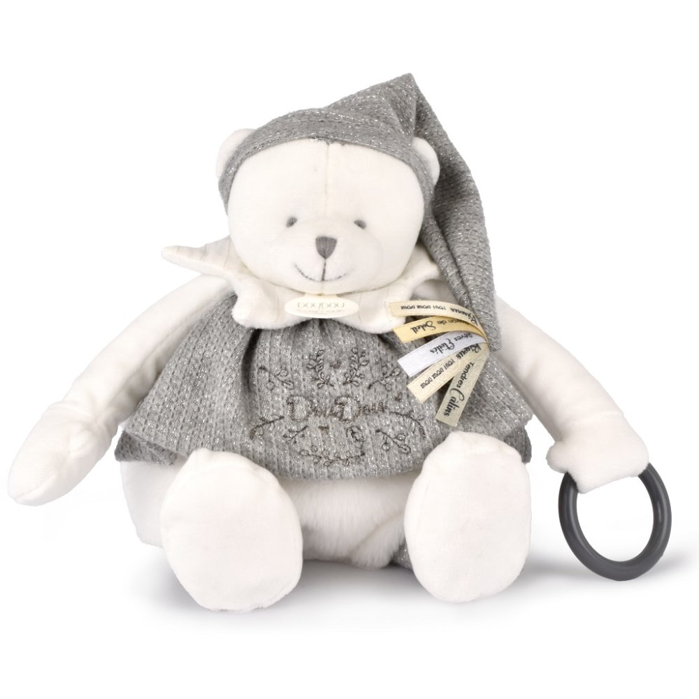 Doudou Zestaw Upominkowy Pluszowy miś polarny z kółkiem 30 cm szary - obrazek 5