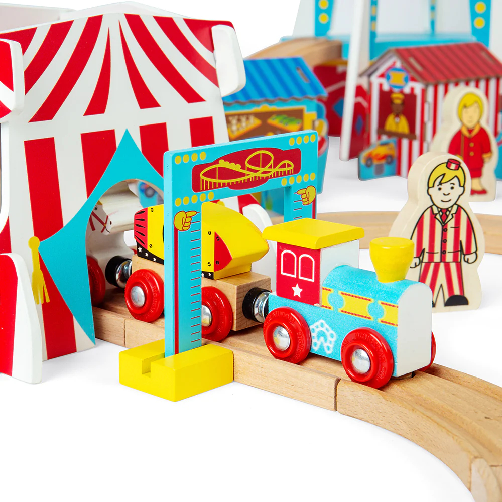 Bigjigs Rail Dřevěná vláčkodráha zábavná pouť 54 dílů (obrázek 8)