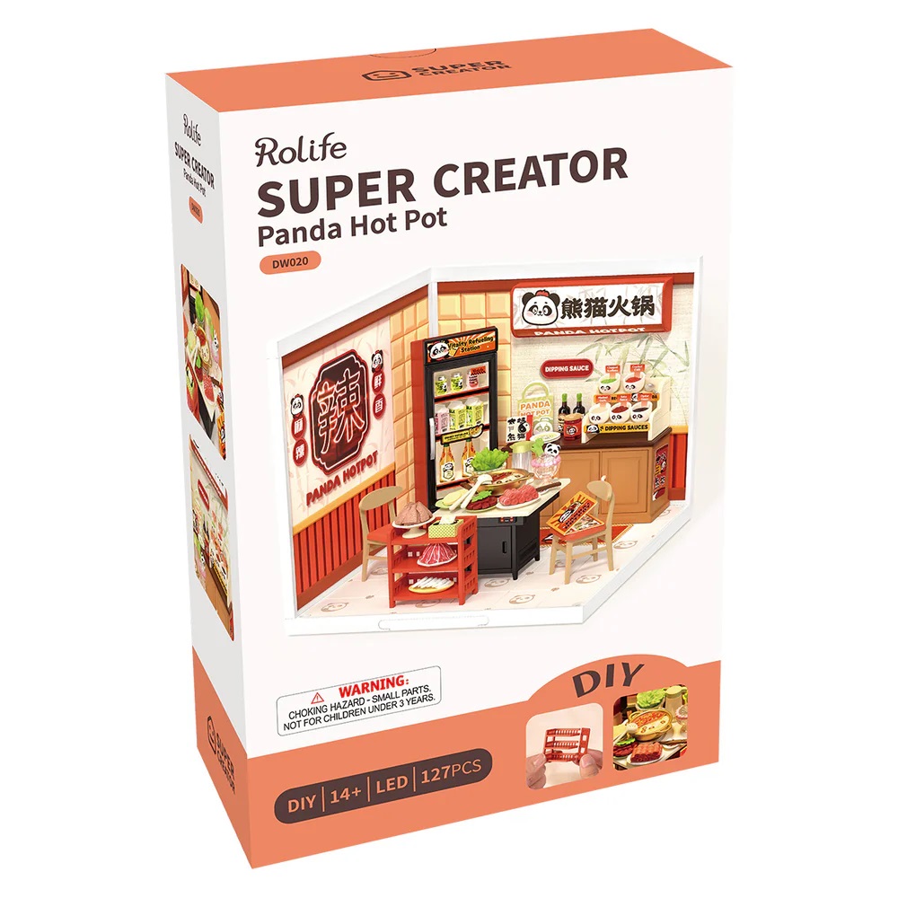RoboTime 3D dřevěná skládačka Miniatura domečku Asijské bistro Panda Hot Pot (obrázek 6)
