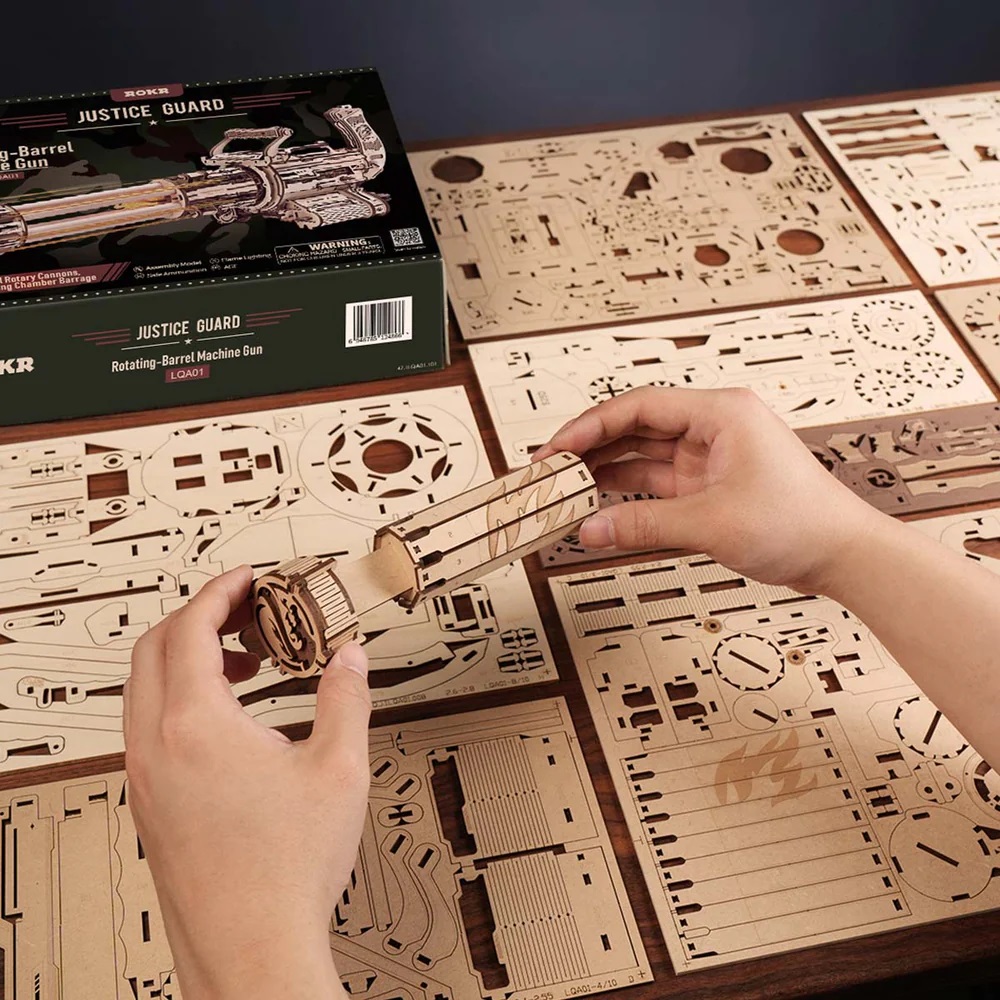 RoboTime 3D dřevěná mechanická skládačka Rotační kulomet (obrázek 6)