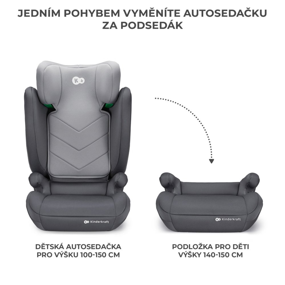 KINDERKRAFT Autosedačka I-Spark I-Size 100-150 Cm Grey