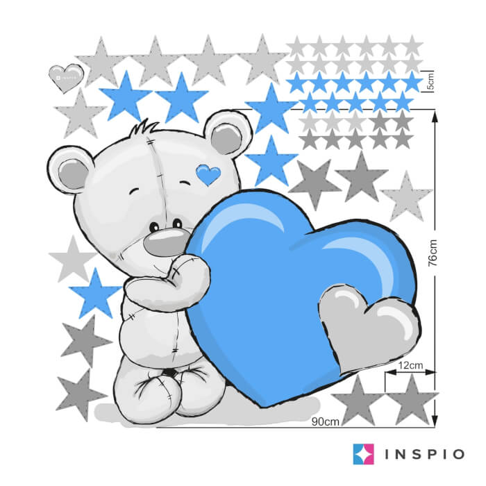 Sticker Mural Garçon - Ours En Peluche Avec étoiles De Couleur Bleue