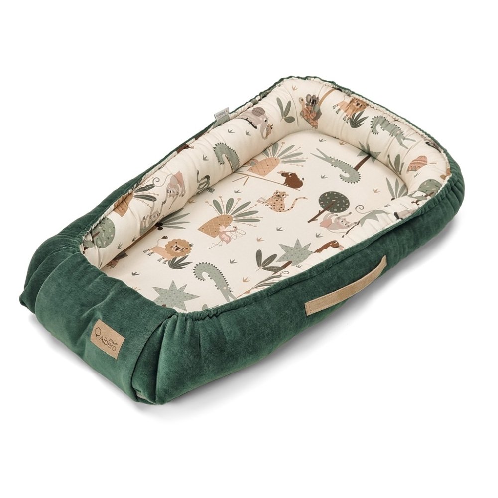 KLUPS Babynest Velvet RetroTropic Fun Green 80x45cm