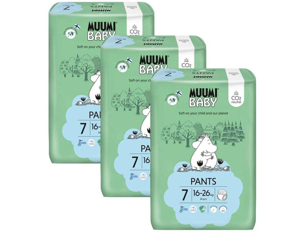 MUUMI Baby Pants 7 XL 16-26 Kg (102 Kom), Mjesečno Pakiranje Eko Pelena