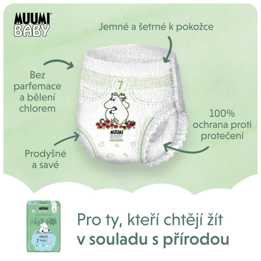 MUUMI Baby Pants 7 XL 16-26 Kg (102 Kom), Mjesečno Pakiranje Eko Pelena