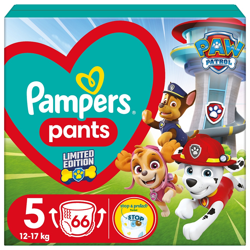 PAMPERS Couches Active Baby Pants Paw Patrol taille 5 (12-17 kg) 66 pcs