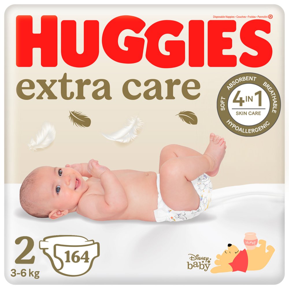 Jednorazowe Pieluszki HUGGIES® Extra Care 2 (3-6 Kg) 164 Szt