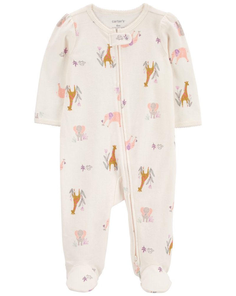 Tuta con cerniera CARTER'S Sleep&Play Ivory Animal per bambina, taglia 9 mesi. 74