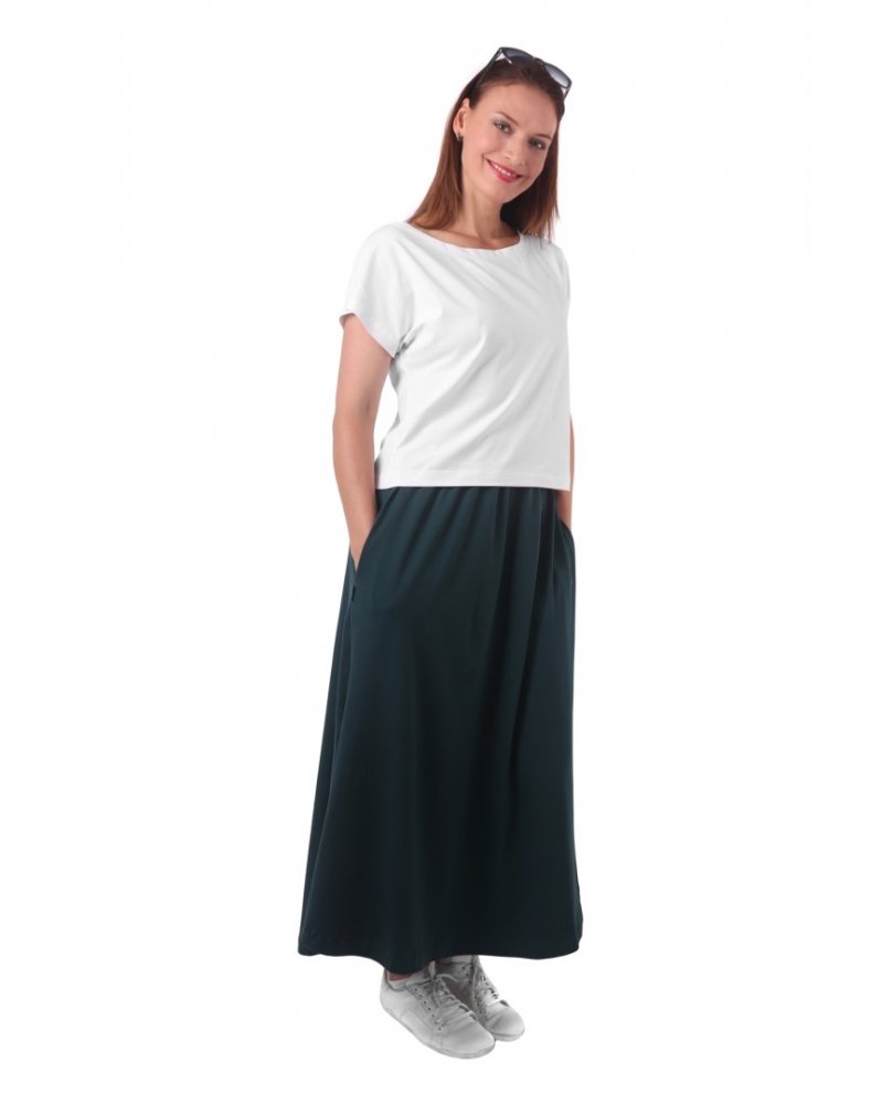 Langer Rock mit Taschen Linda, flaschengrün L/XL