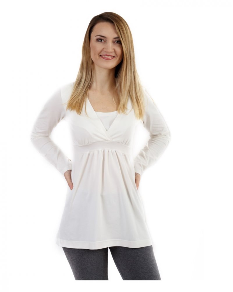Tunica per maternità e allattamento Anička, manica lunga, crema L/XL
