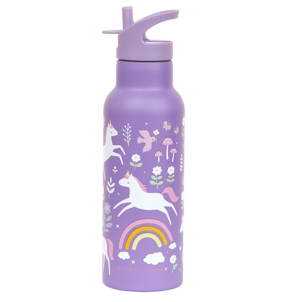 A Little Lovely Company - Borraccia in acciaio inossidabile, 500 ml - Unicorno e arcobaleno
