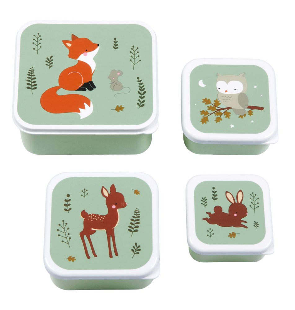 A Little Lovely Company - Set di quattro contenitori per snack - Amici della foresta - verde