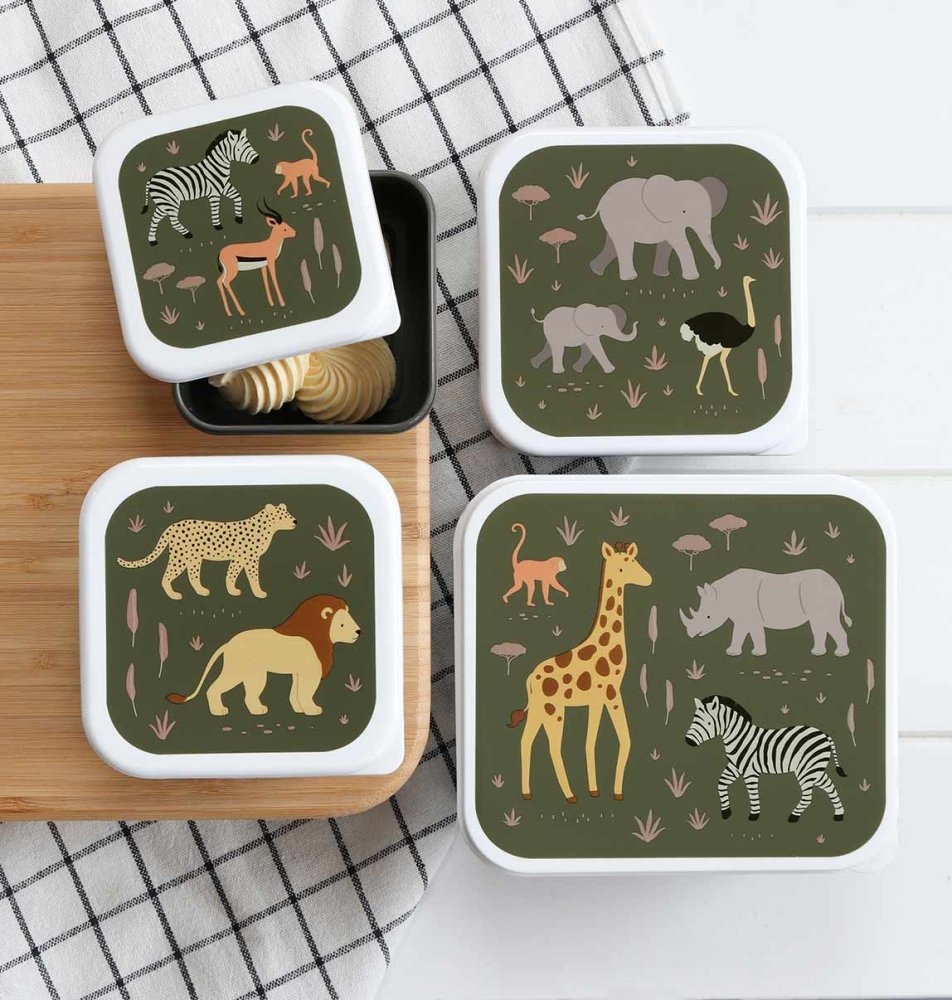 A Little Lovely Company - Set di quattro contenitori per snack - Animali della savana - immagine 3