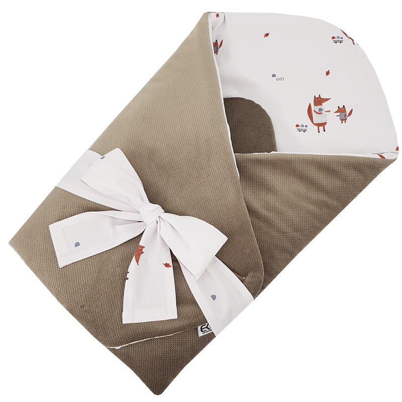 Couverture d'emmaillotage EKO en coton avec velours et intérieur en noix de coco, nœud Fox 75x75cm – Image 4