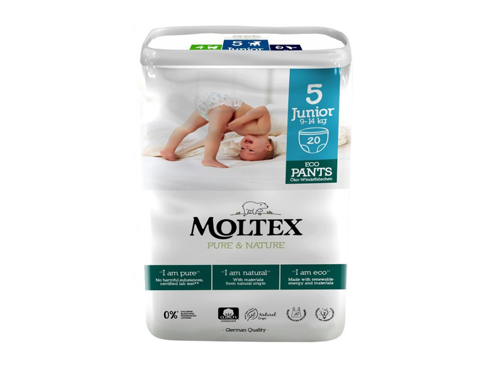2x MOLTEX Pure&Nature Pannolini a mutandina usa e getta 5 Junior (9-14 kg) 20 pz - immagine 3