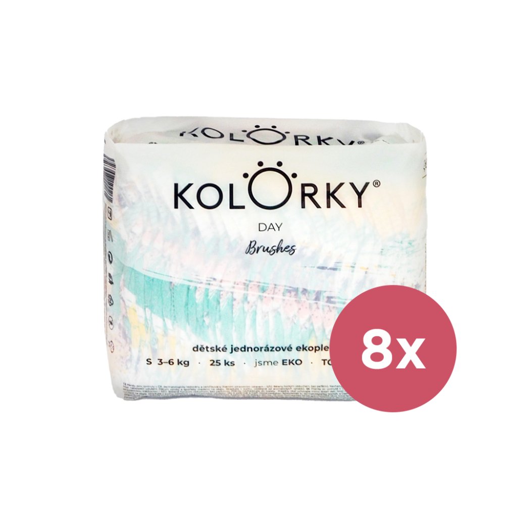 KOLORKY DAY Couches jetables écologiques, pinceau S (3-6 kg) 200 pièces - APPROVISIONNEMENT MENSUEL