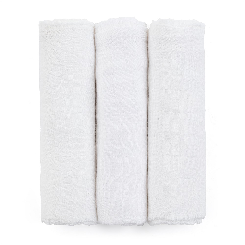 PETITE&MARS Set di pannolini in mussola di bambù 3 pezzi Moussy Total White, 68 x 68 cm