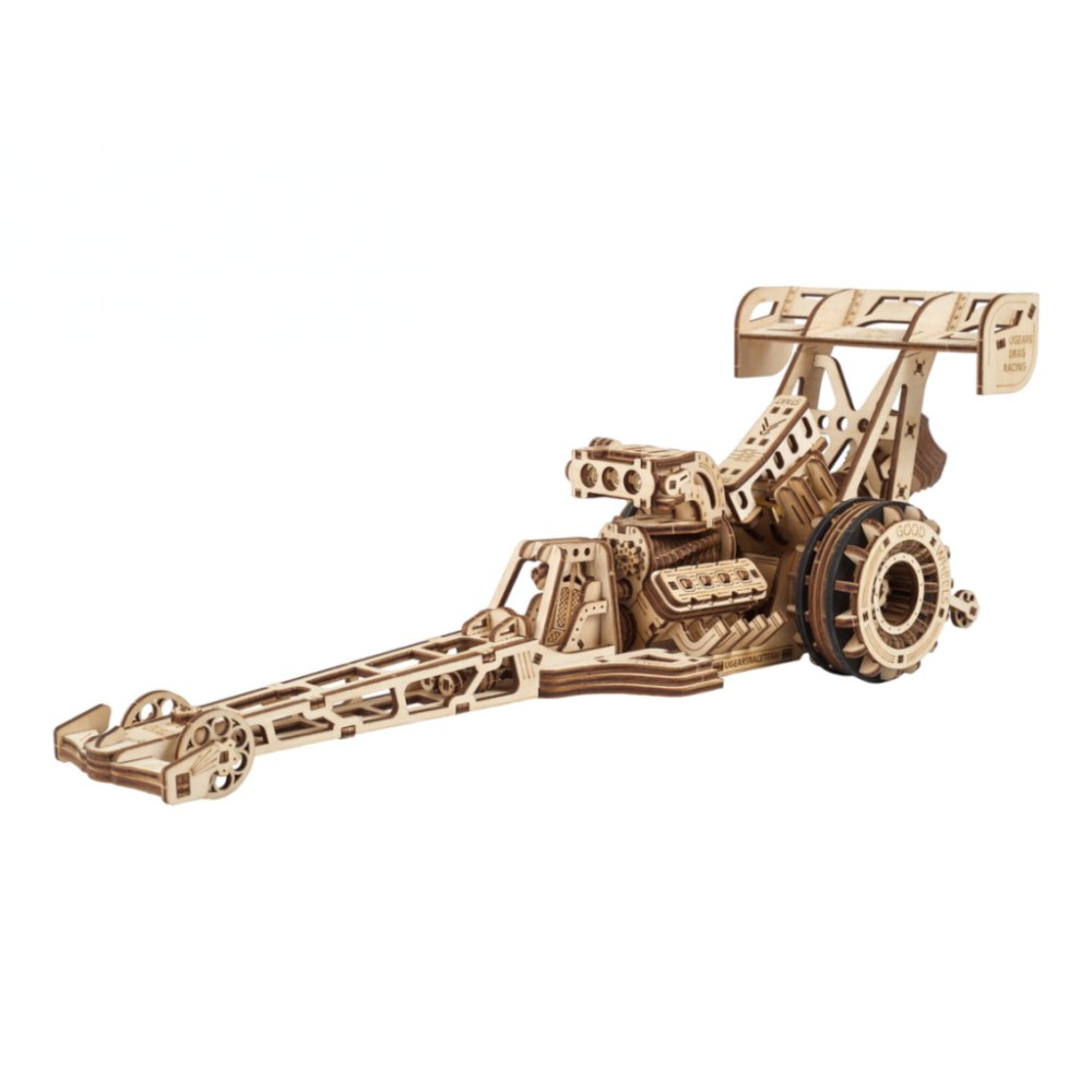 Ugears Puzzle 3D de madera, coche de carreras mecánico (dragster)