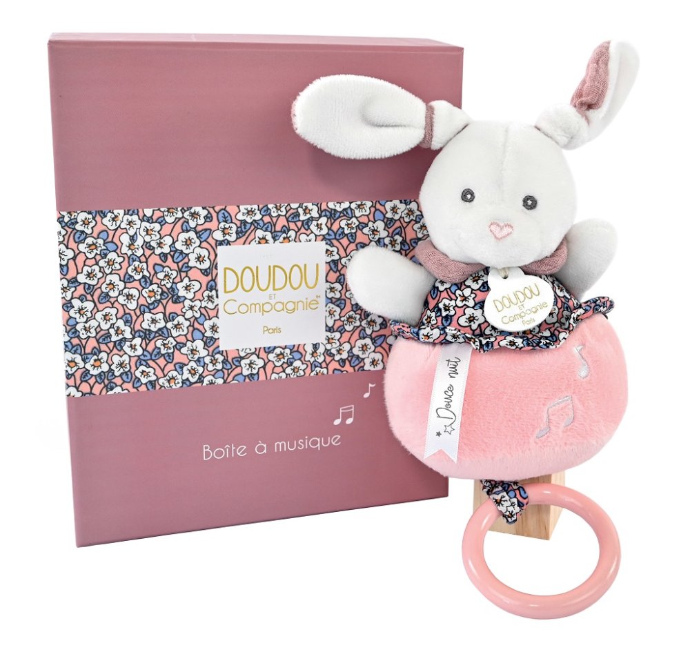 Doudou Zestaw prezentowy - Pluszowy króliczek grający melodię różowy 20 cm