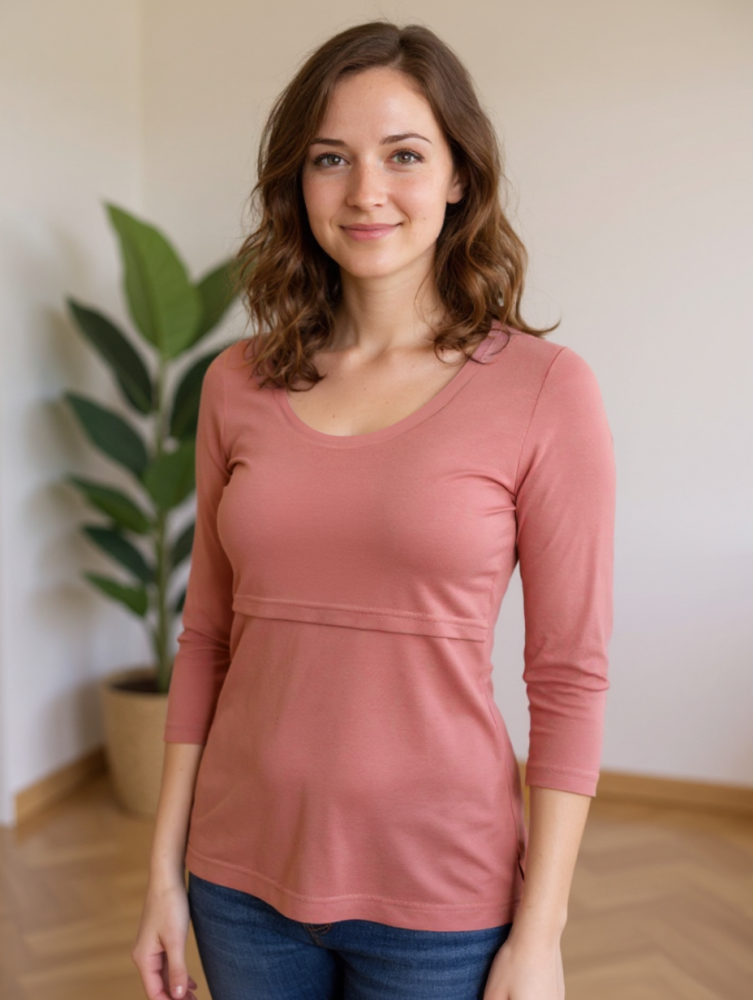 Koszulka do karmienia piersią Katherine, rękaw 3/4, stary róż L/XL