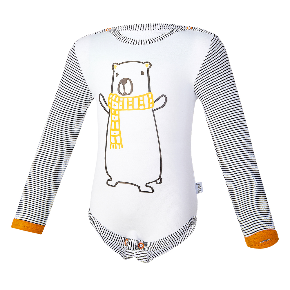 Body smanicato DR a righe Outlast® - orso bianco/riga bianco nero 86