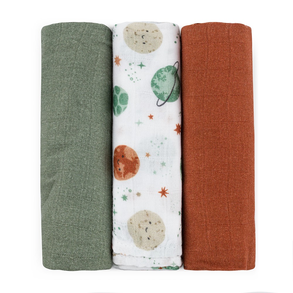 PETITE&MARS Sada plen bambusová mušelínová 3ks Moussy Celestial Planets 68 x 68 cm