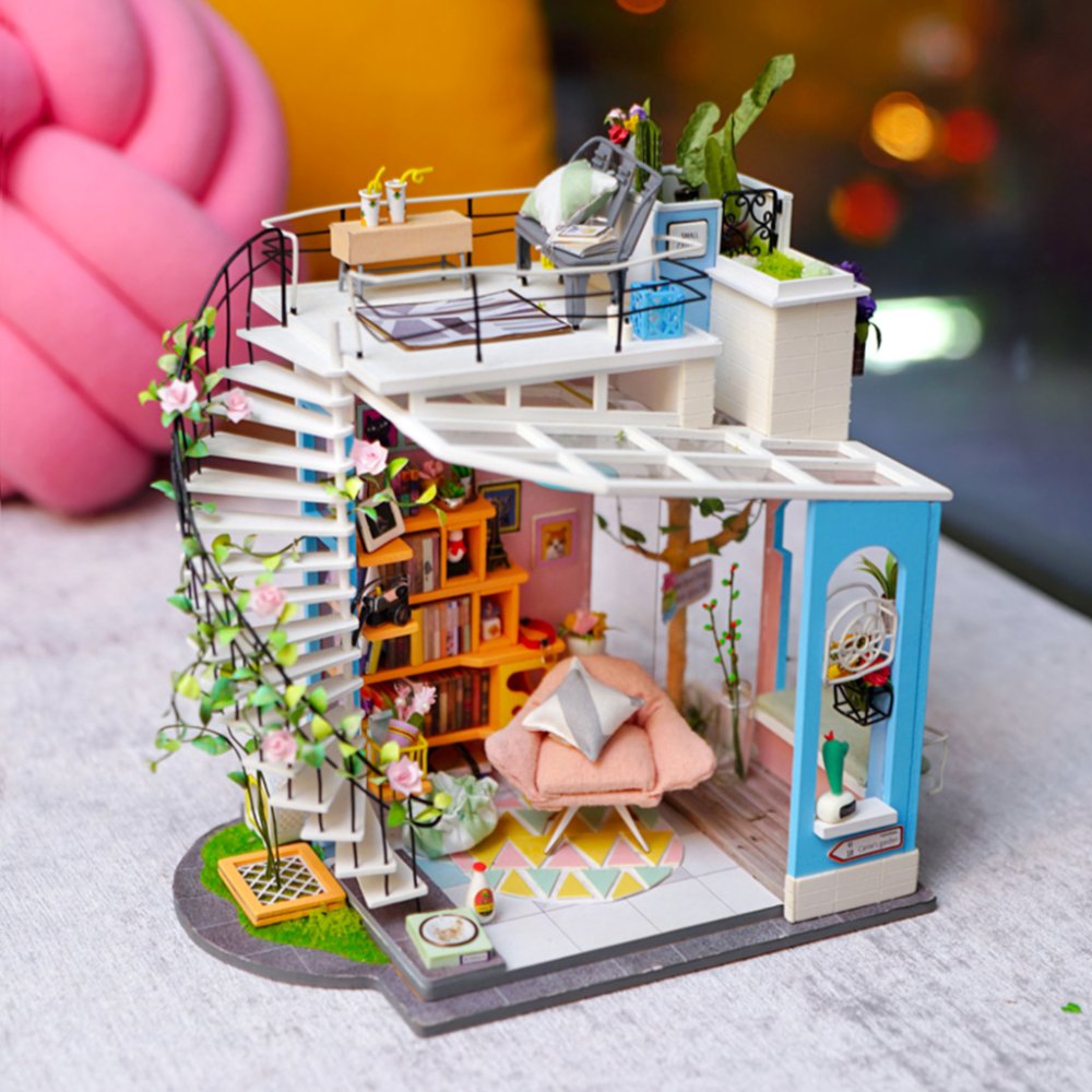 RoboTime 3D dřevěná skládačka Miniatura domečku Střešní terasa (obrázek 9)