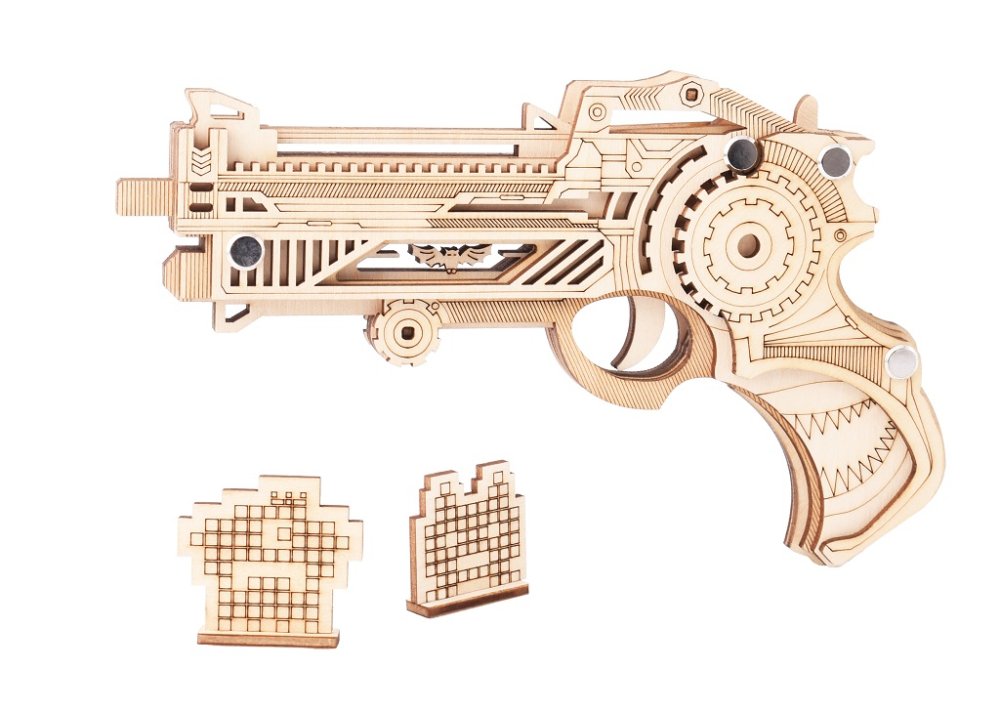 Woodcraft Dřevěné 3D puzzle Zbraň na gumičky Virbius přírodní