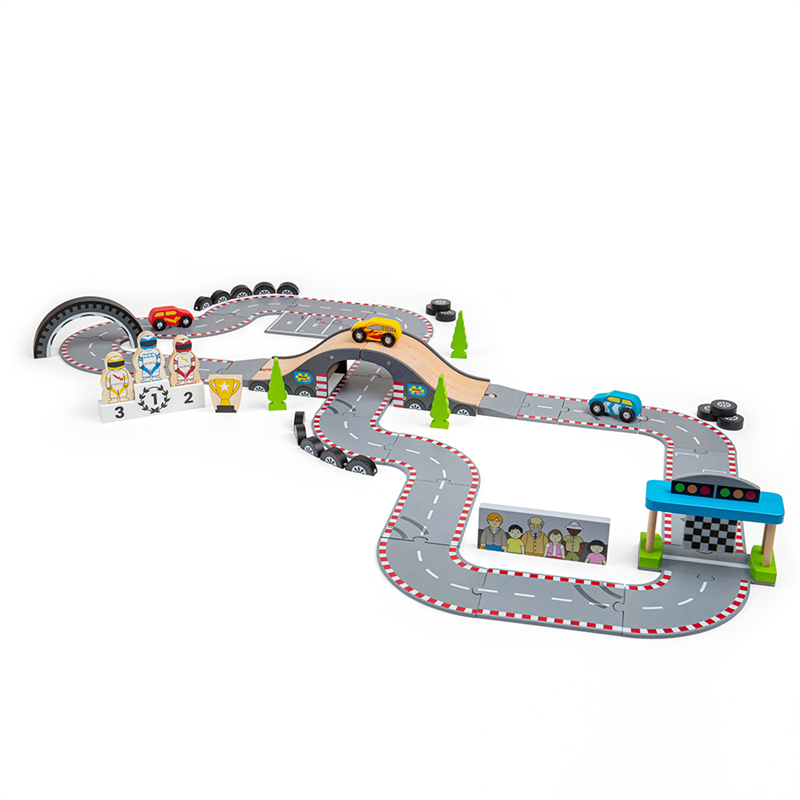Bigjigs Rail Dřevěná autodráha závodní den (obrázek 7)