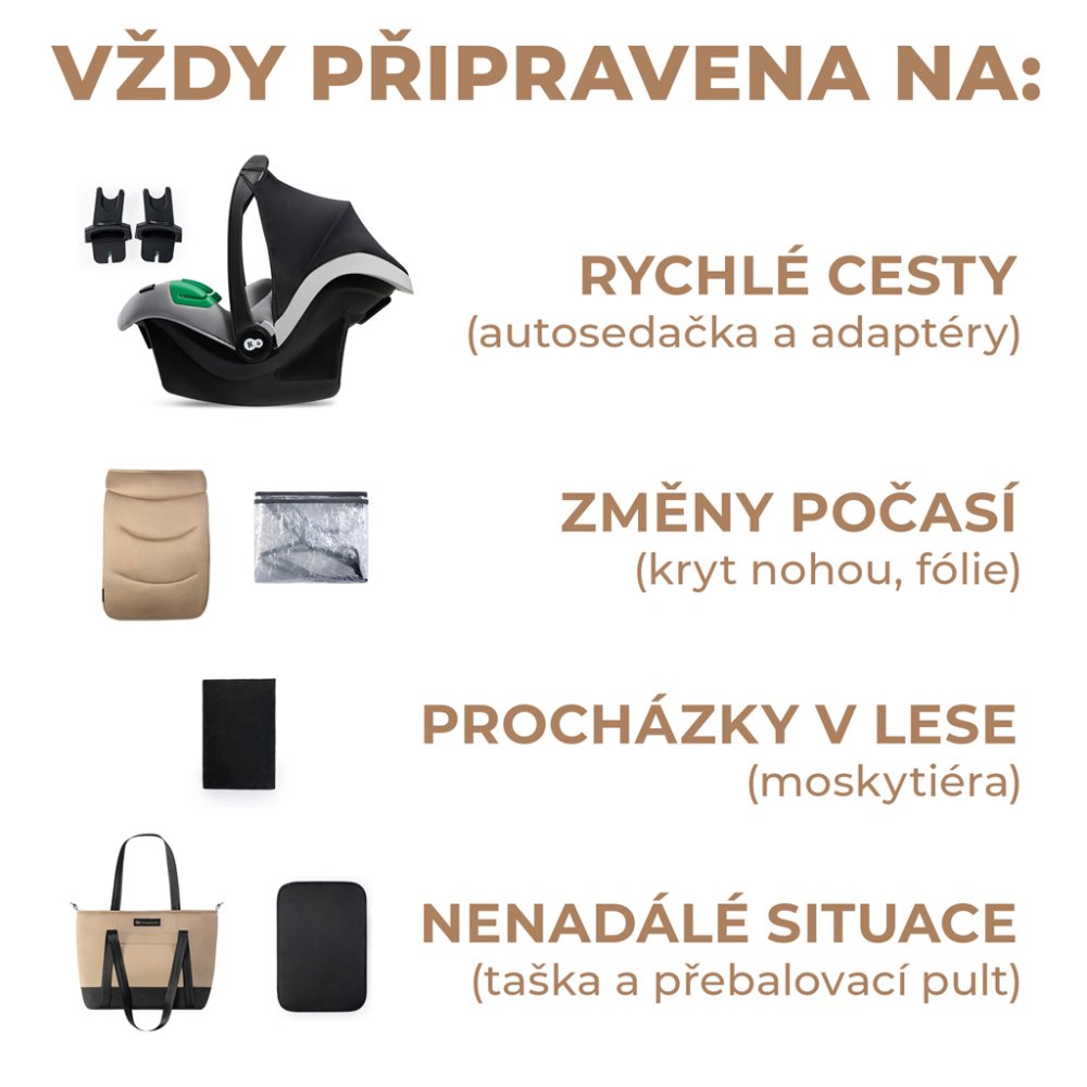 KINDERKRAFT SELECT Kočárek Kombinovaný 3v1 Prime 2 Sandrose Beige, Premium