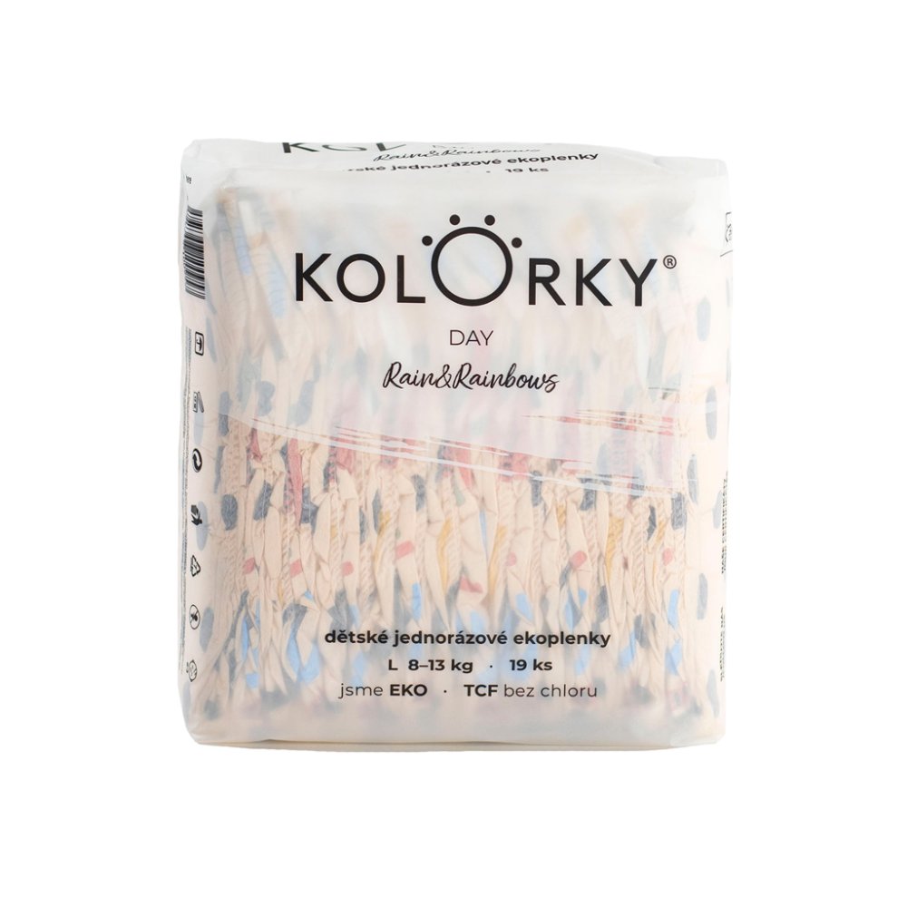 KOLORKY DAY Luiers Wegwerp Eco, Regen&regenboog L (8-13 Kg) 19 Stuks