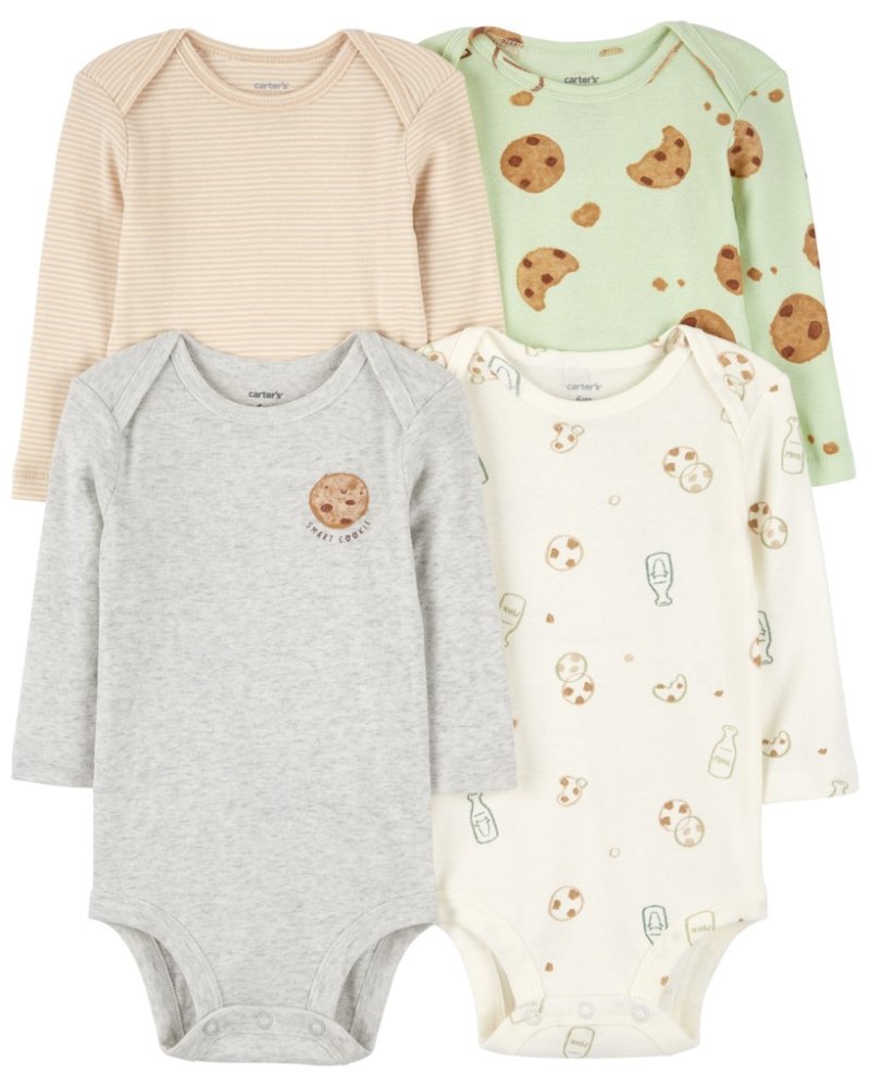 Body CARTER'S z długim rękawem Milk&Cookies neutralne, 4 sztuki, 9 m/rozmiar. 74