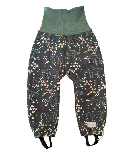 Pantalon softshell d'hiver pour enfant avec agneau Monkey Mum® - Ours en origami - Vert foncé 98/104