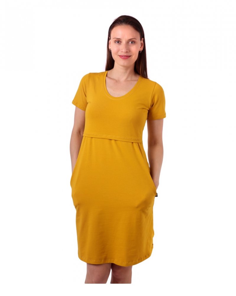 Stillkleid mit Taschen Tee, kurzarm, senf L/XL