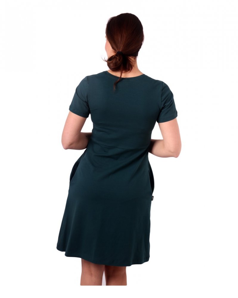 Robe d'allaitement avec poches Thé, manches courtes, vert bouteille XS/S – Image 3